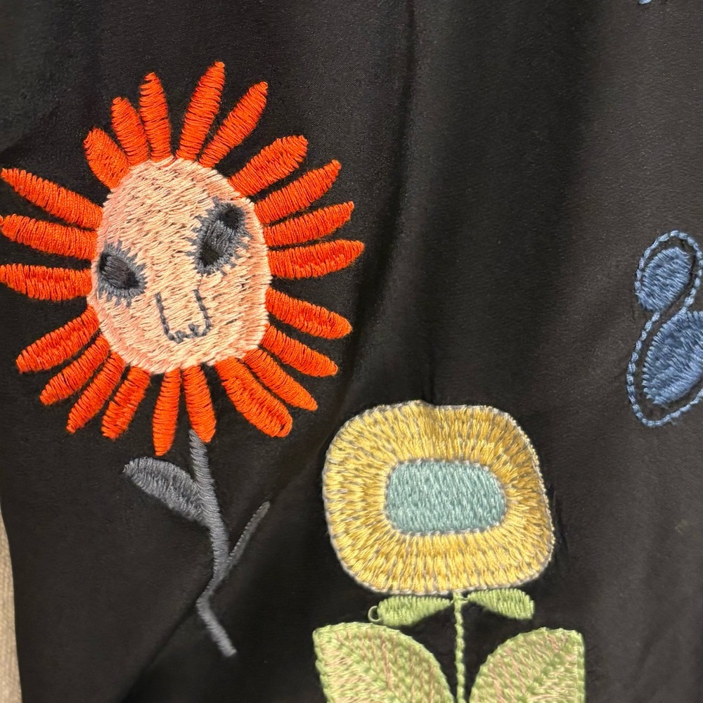 Johnny Was silk black embroidery top, breezy, funky, bohemian - Picture 4 of 16